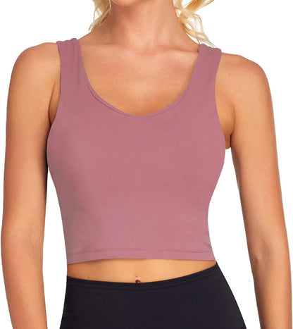 Supportive Workout Crop Tops for Women - Athletic Tank with Built-in Bra